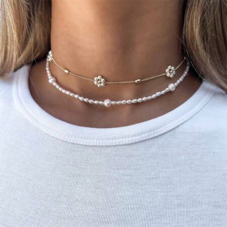 Böhmische mehr schicht ige handgemachte Blumen ketten Vintage Hals reifen für Frauen Gold Farbe Perlenkette Mode Hochzeit Schmuck Geschenk