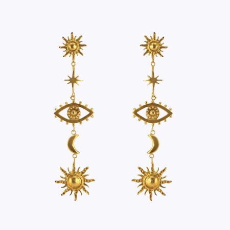 Flatfoosie 2019 Neue Trendy Metall Lange Ohrringe Eye Mond Sonne Gold Farbe Ohrringe für Frauen Vintage-Schmuck Baumeln Ohrringe