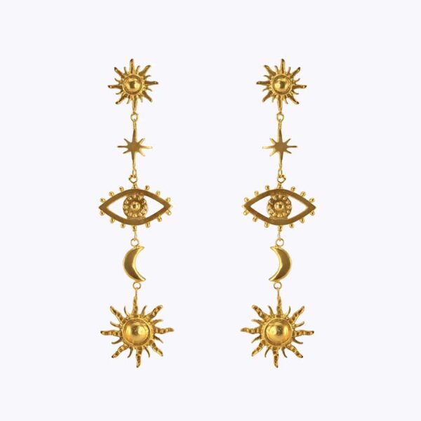 Flatfoosie 2019 Neue Trendy Metall Lange Ohrringe Eye Mond Sonne Gold Farbe Ohrringe für Frauen Vintage-Schmuck Baumeln Ohrringe