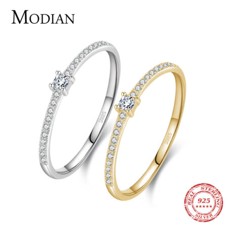Modian 2021 Echt 925 Sterling Silber Einfache Quadratische Klar CZ Charme Gold Farbe Finger Ringe Für Frauen Hochzeit Engagement Schmuck