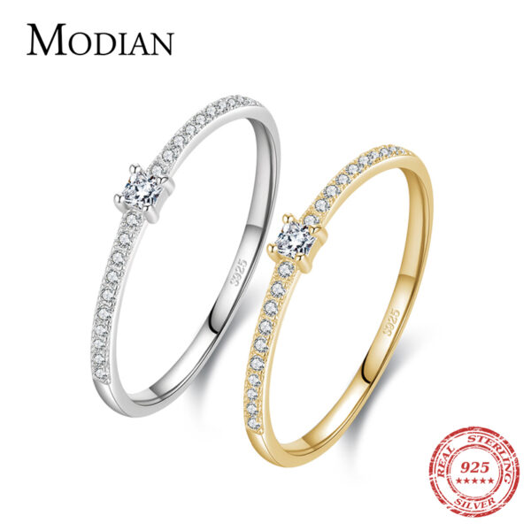 Modian 2021 Echt 925 Sterling Silber Einfache Quadratische Klar CZ Charme Gold Farbe Finger Ringe Für Frauen Hochzeit Engagement Schmuck