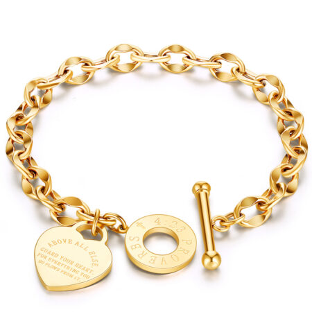 ZORCVENS Heißer Verkauf Schnalle Design Weibliche Marke Bibel Armband Gold Farbe Edelstahl Kette Herz Armreifen Armbänder für Frauen
